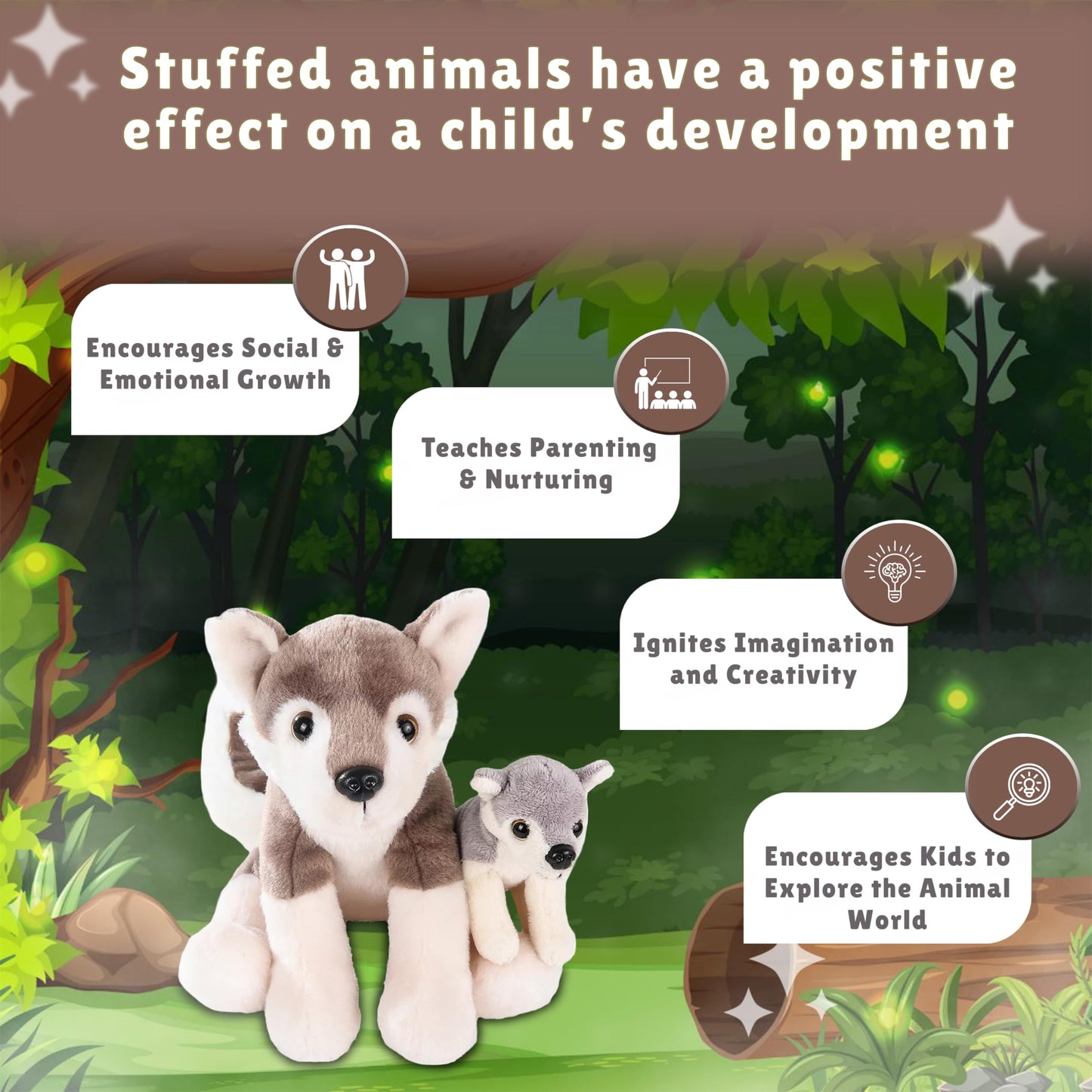 Forest & Twelfth Mom and Baby Wolf Plush — Realistic Nursery Toy