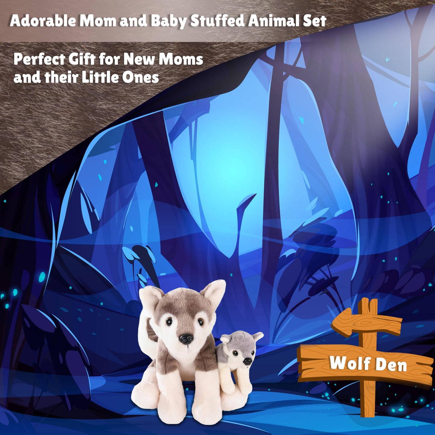 Forest & Twelfth Mom and Baby Wolf Plush — Realistic Nursery Toy