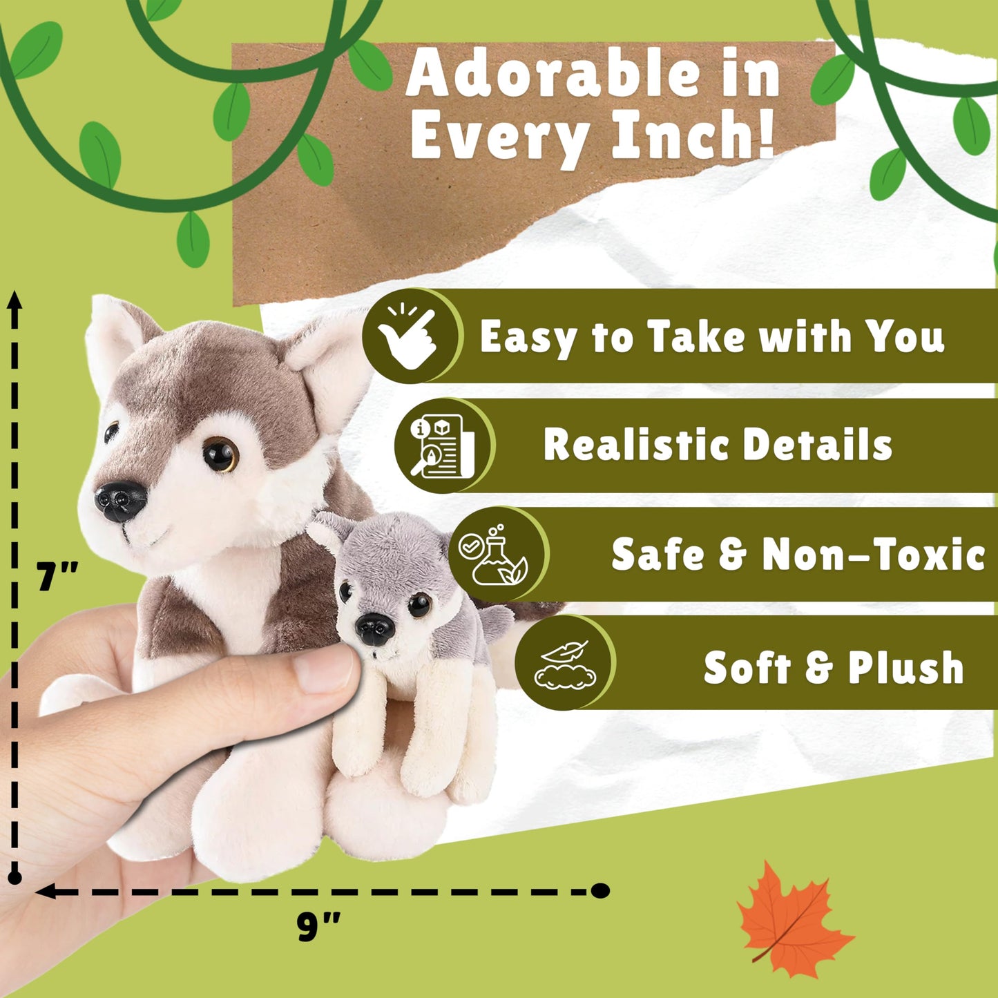 Forest & Twelfth Mom and Baby Wolf Plush — Realistic Nursery Toy