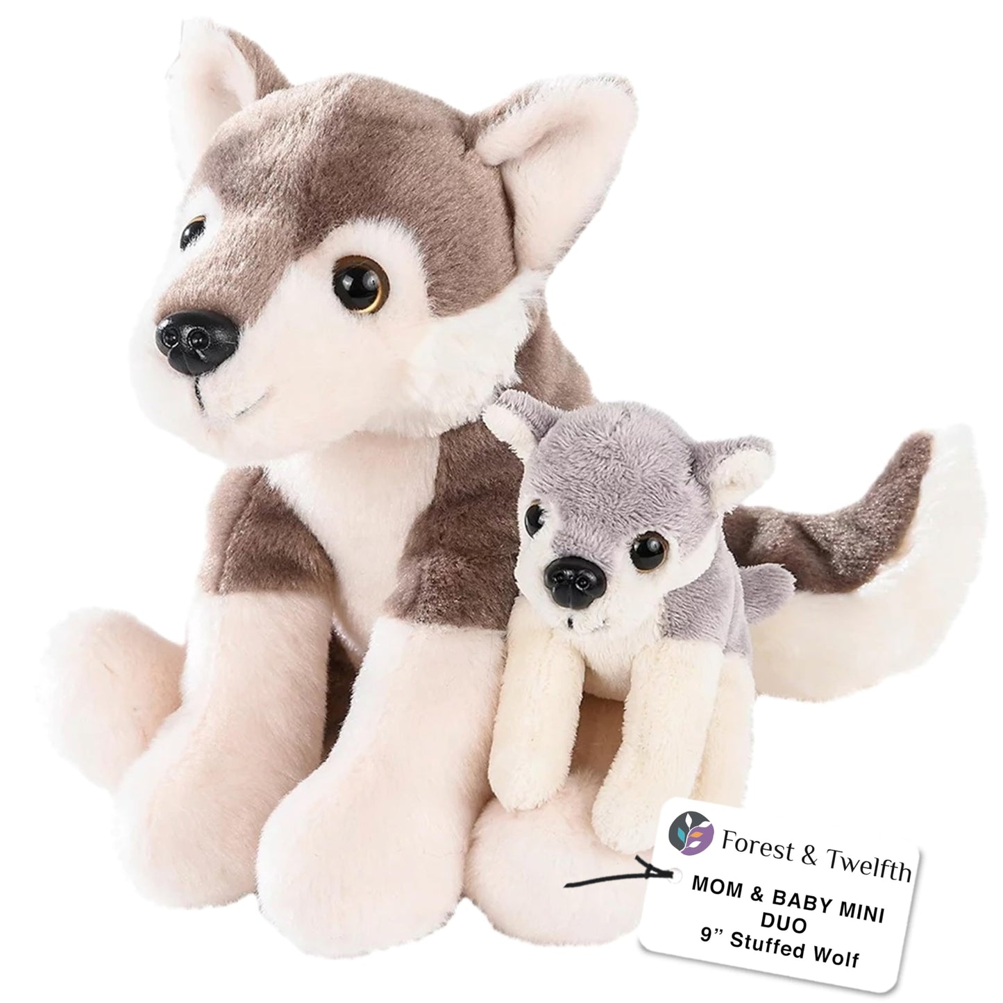 Forest & Twelfth Mom and Baby Wolf Plush — Realistic Nursery Toy