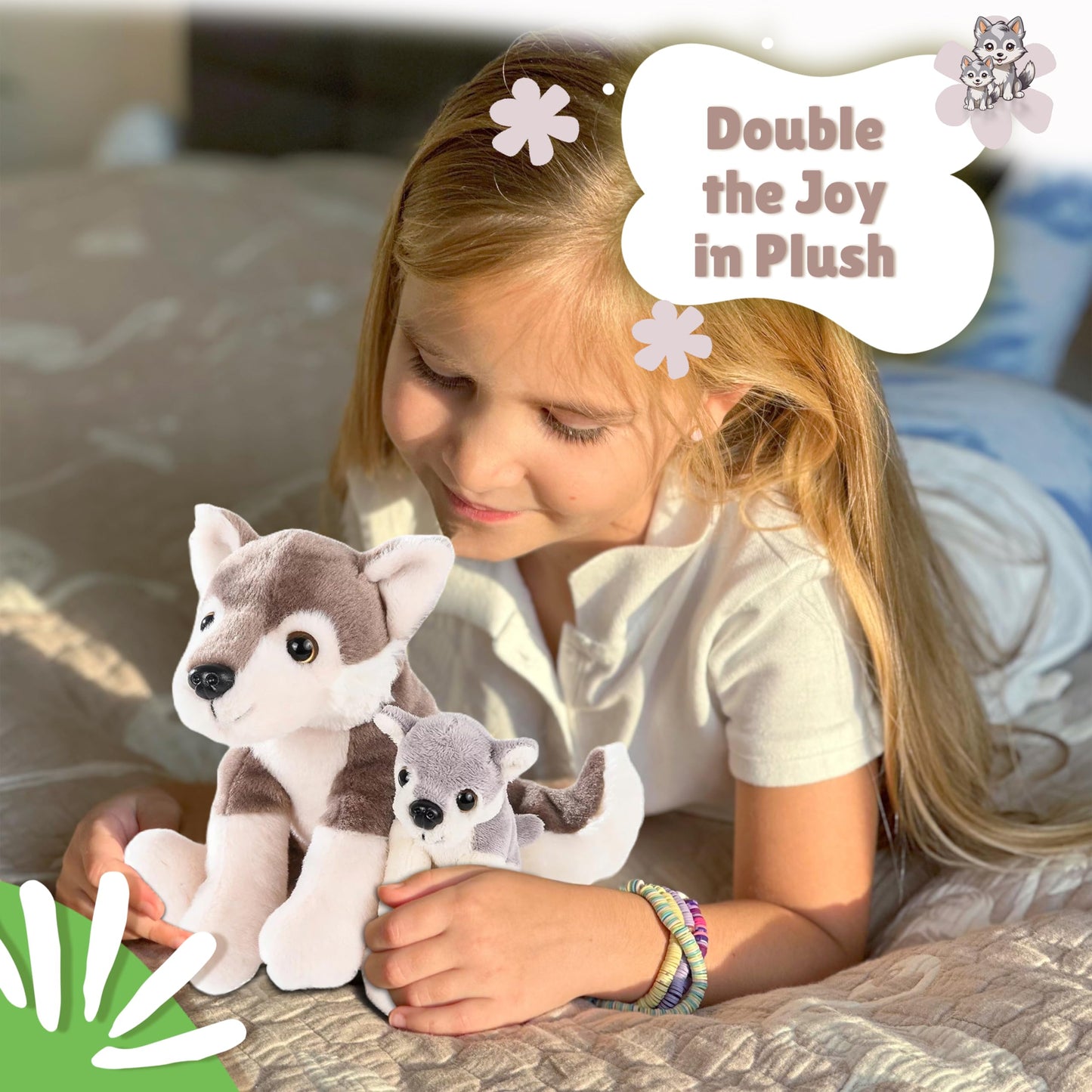Forest & Twelfth Mom and Baby Wolf Plush — Realistic Nursery Toy