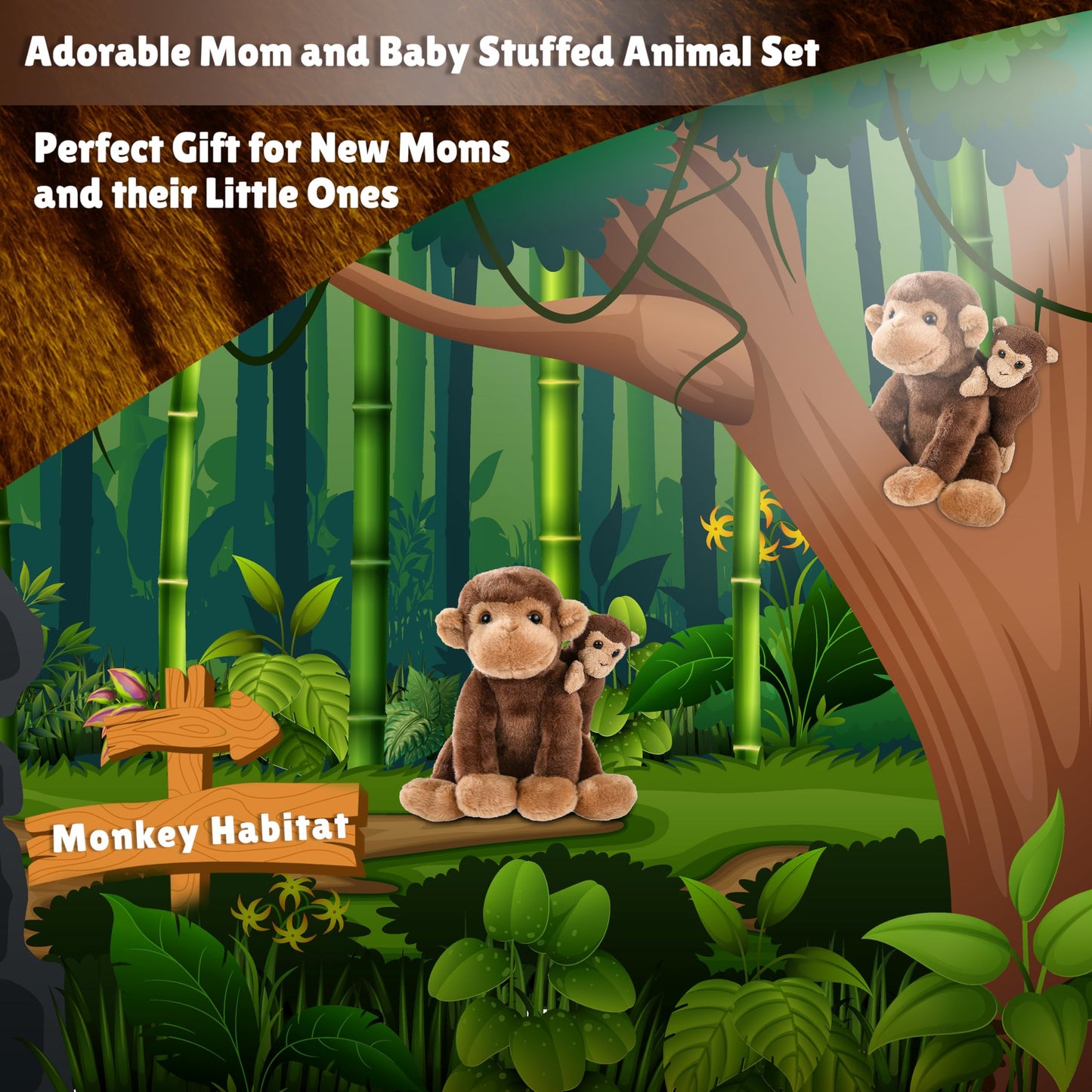Forest & Twelfth Mom & Baby Monkey Plush Toys – Soft, Huggable Nursery Decor