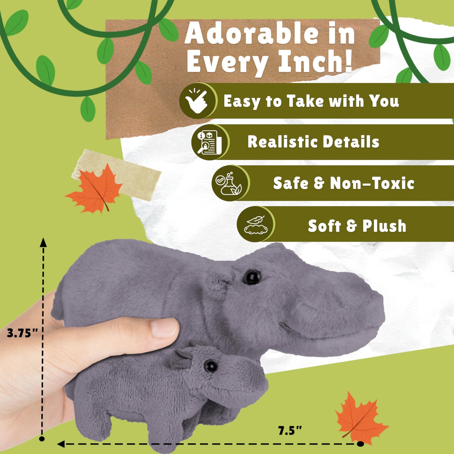Forest & Twelfth Mom and Baby Mini Hippo Plush Toy – Nursery Safari Decor