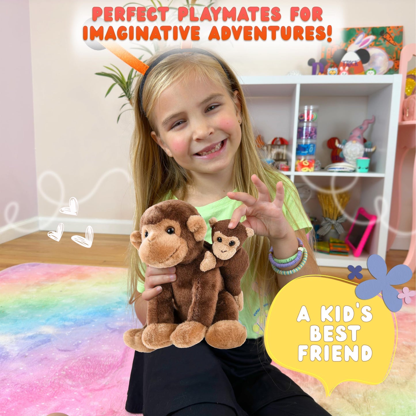 Forest & Twelfth Mom & Baby Monkey Plush Toys – Soft, Huggable Nursery Decor