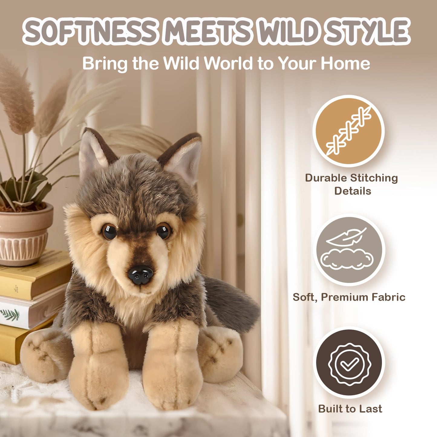 Forest & Twelfth 12in Stuffed Wolf Plush – Heirloom Collection, Premium Materials