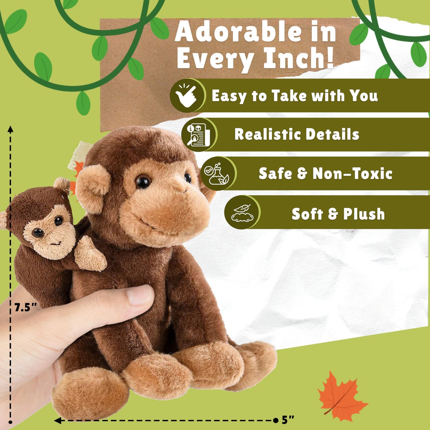 Forest & Twelfth Mom & Baby Monkey Plush Toys – Soft, Huggable Nursery Decor