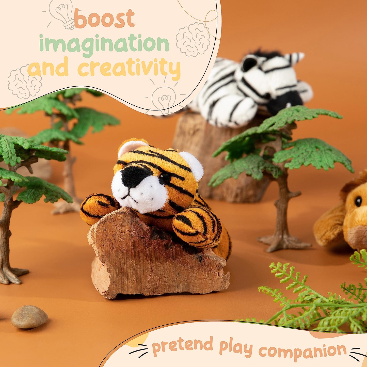 Forest & Twelfth 4" Stuffed Tiger – Mini Plush for Kids, Party Favors & Goody Bags