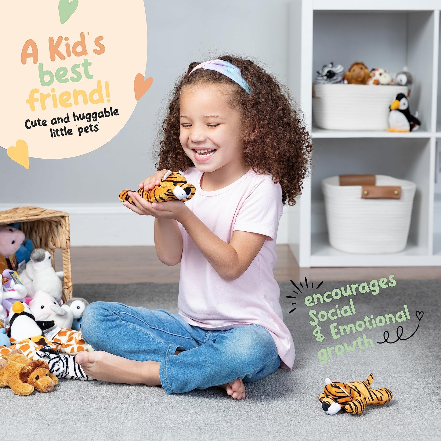 Forest & Twelfth 4" Stuffed Tiger – Mini Plush for Kids, Party Favors & Goody Bags