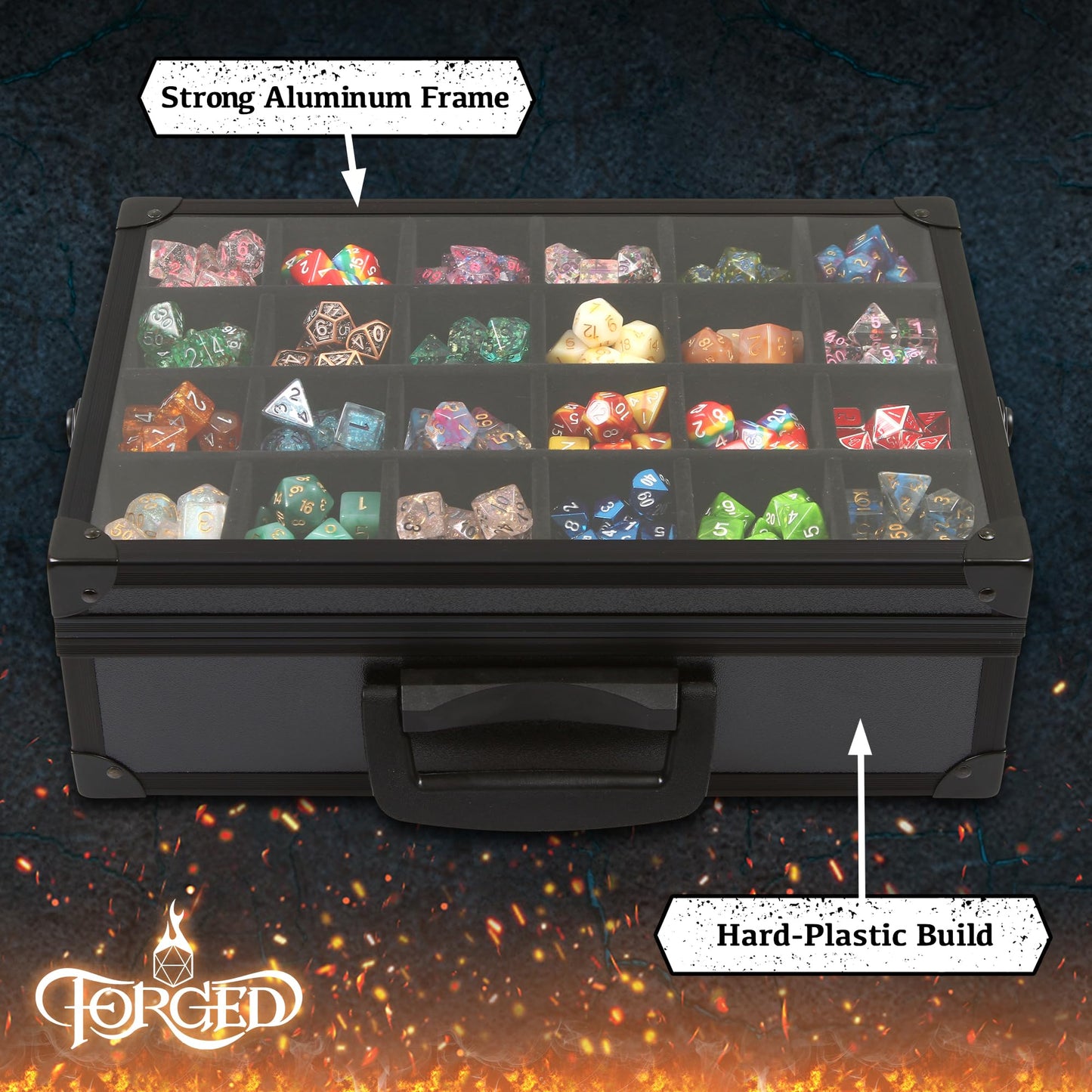 Forged Dice Co. Dice Display Case & Rolling Tray — Holds 720 Dice (3 Removable Trays)