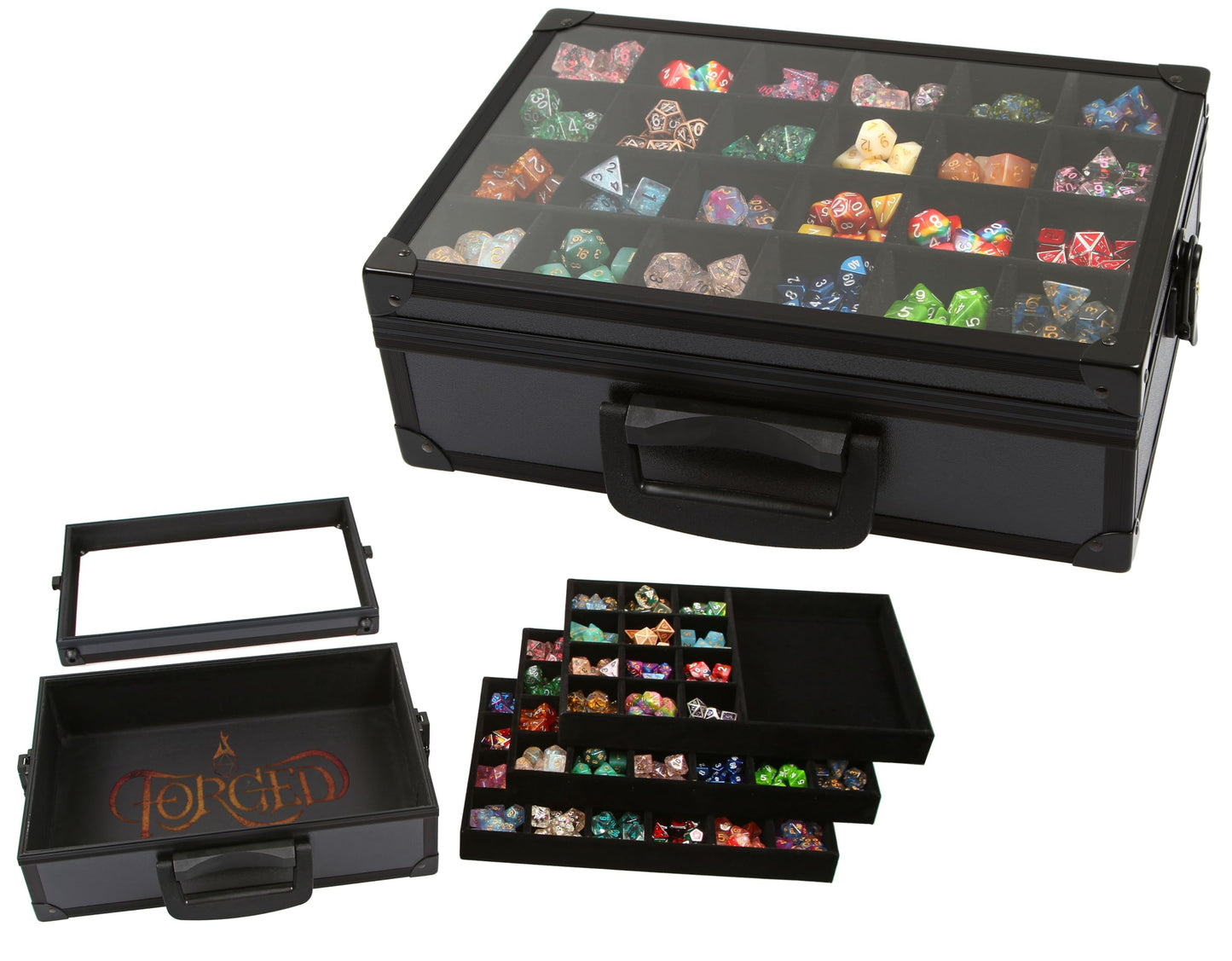 Forged Dice Co. Dice Display Case & Rolling Tray — Holds 720 Dice (3 Removable Trays)