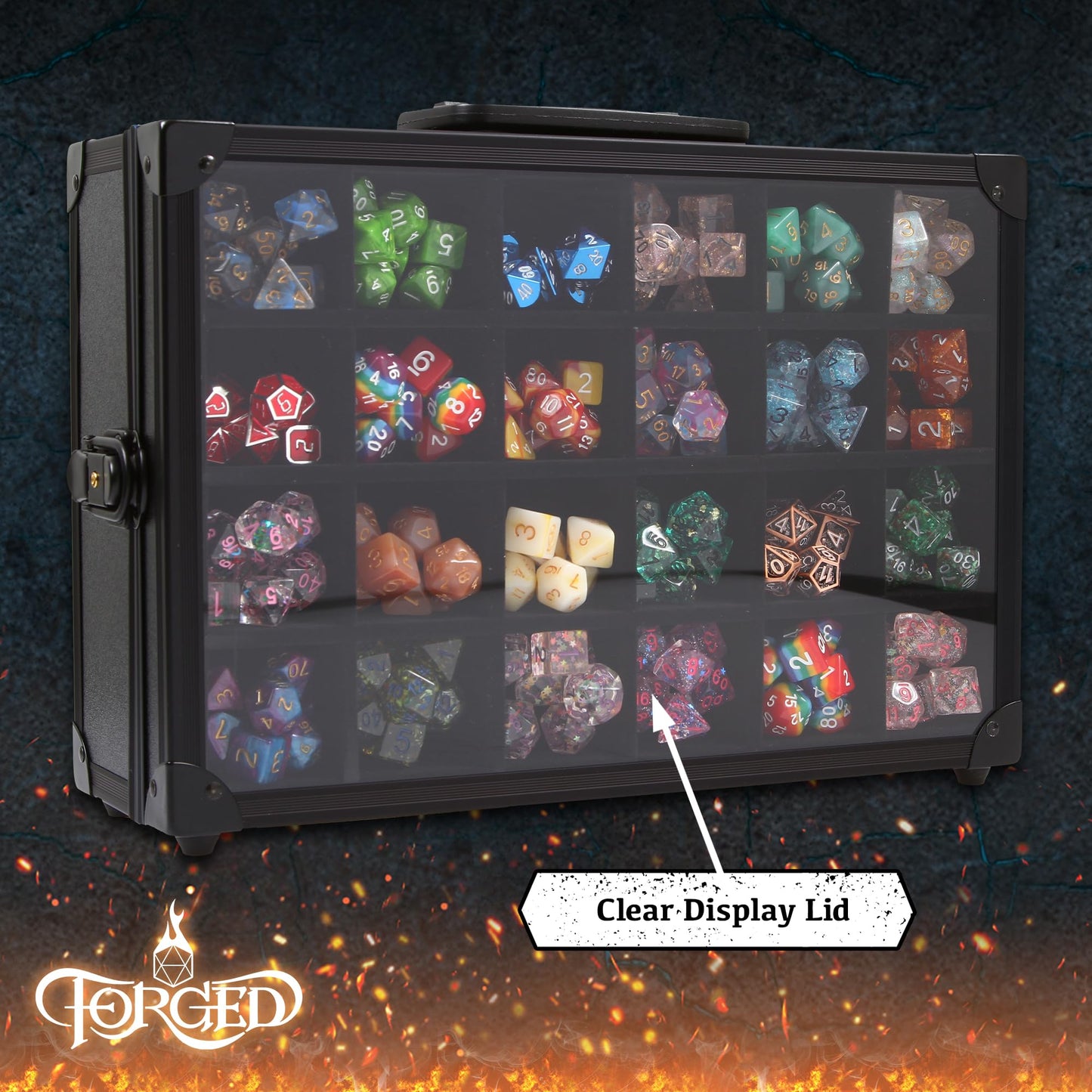 Forged Dice Co. Dice Display Case & Rolling Tray — Holds 720 Dice (3 Removable Trays)