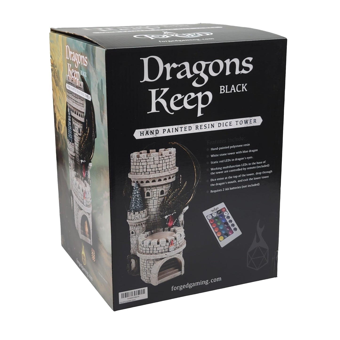 Forged Dice Co. Dragon’s Keep Dice Tower — LED Castle Dice Tower for DND, D&D 5e & RPG (Black)
