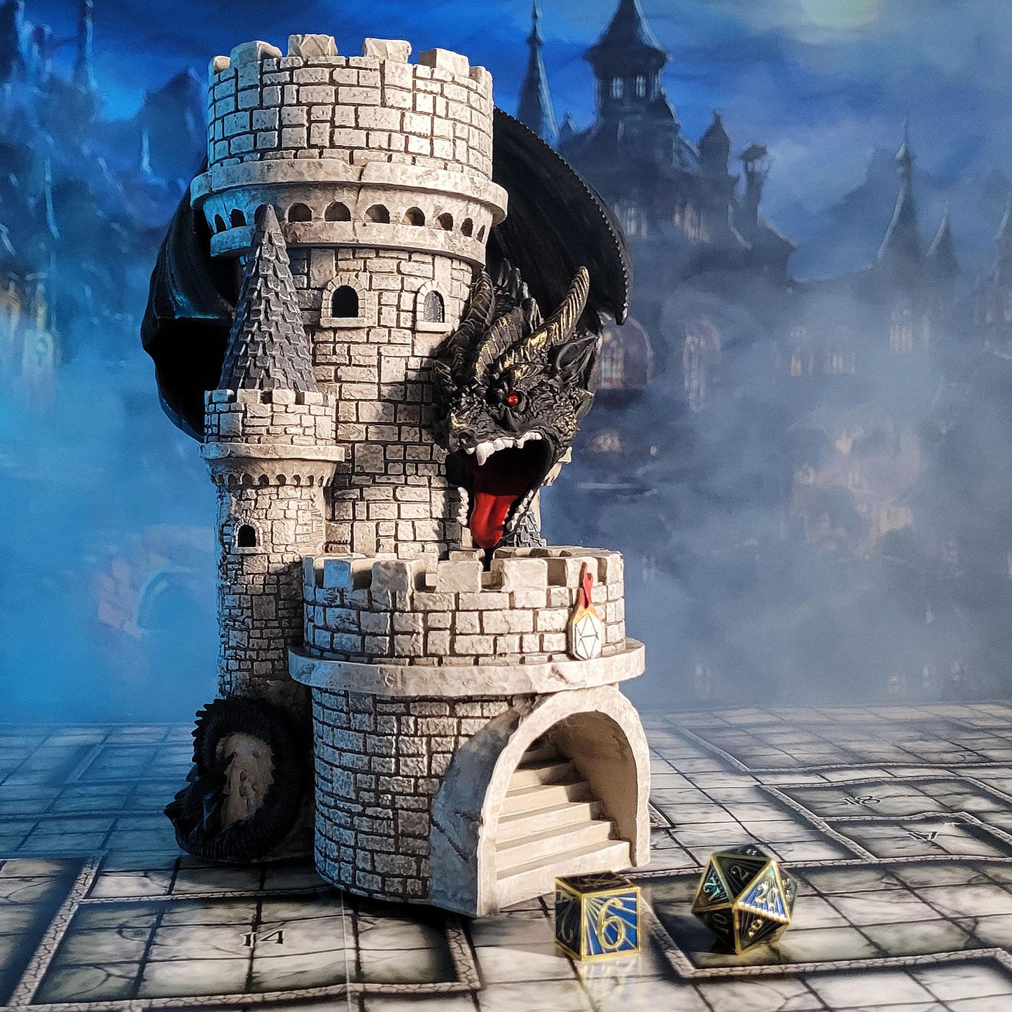 Forged Dice Co. Dragon’s Keep Dice Tower — LED Castle Dice Tower for DND, D&D 5e & RPG (Black)