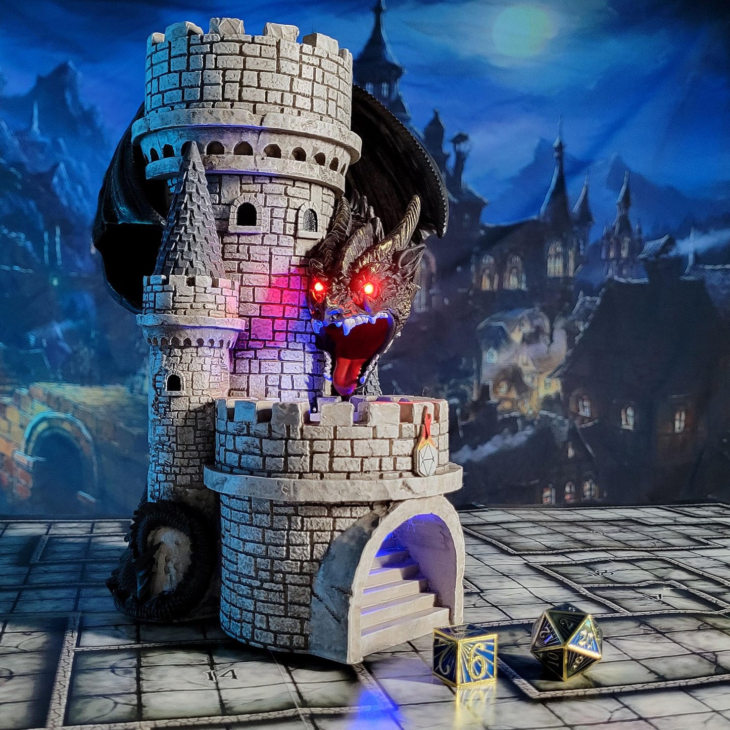 Forged Dice Co. Dragon’s Keep Dice Tower — LED Castle Dice Tower for DND, D&D 5e & RPG (Black)