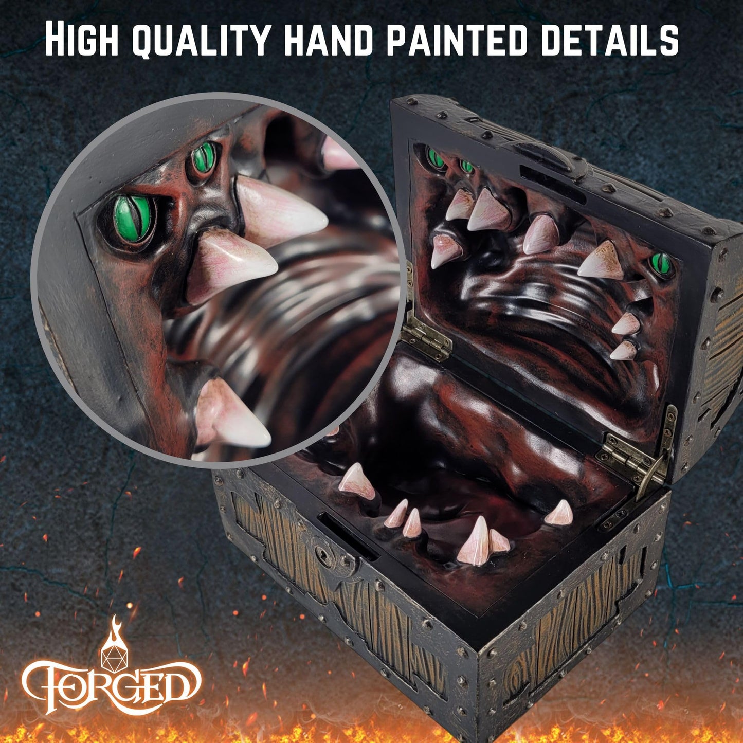 Forged Dice Co. Large Mimic Chest Dice Box with Lock – Fits 35 Dice or 5 Sets