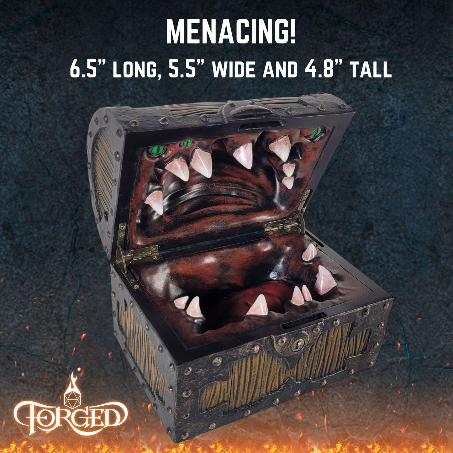 Forged Dice Co. Large Mimic Chest Dice Box with Lock – Fits 35 Dice or 5 Sets