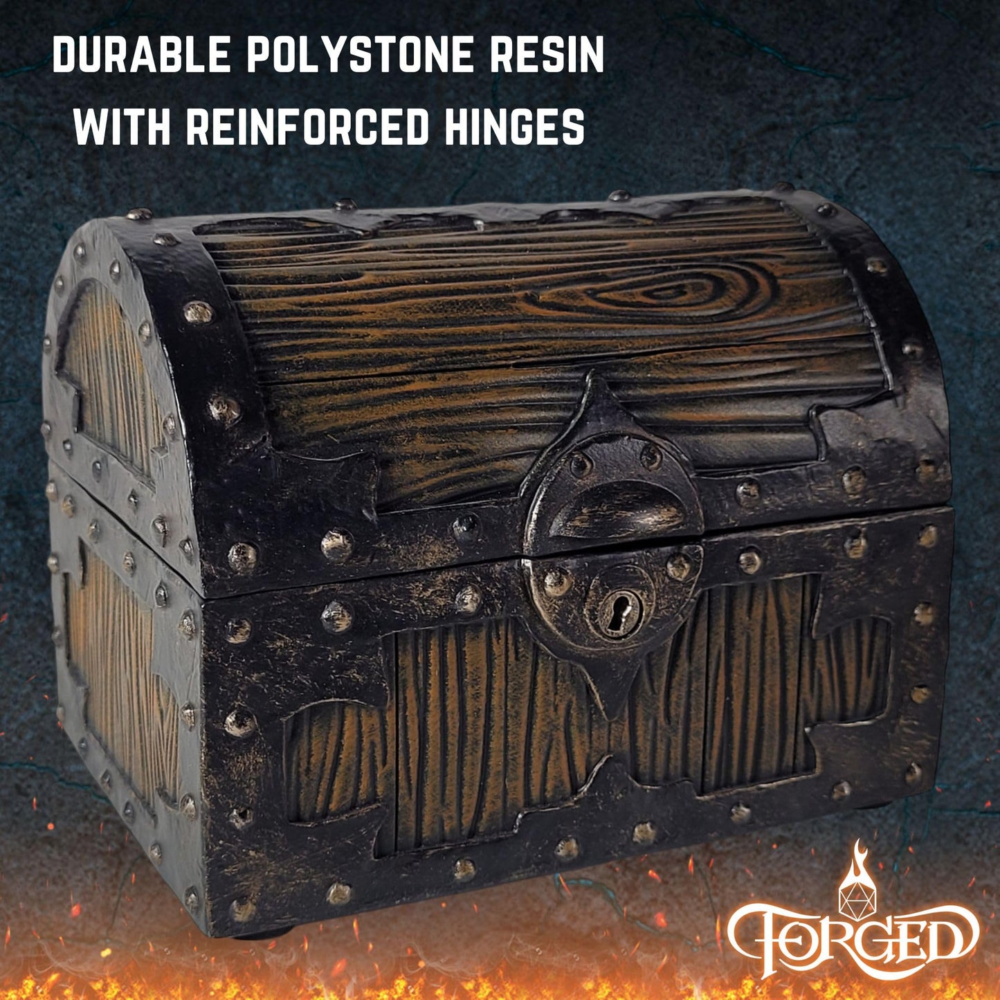 Forged Dice Co. Large Mimic Chest Dice Box with Lock – Fits 35 Dice or 5 Sets