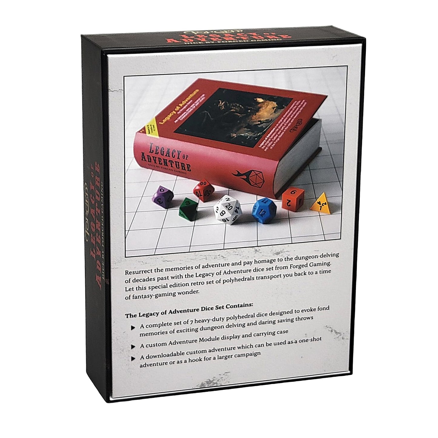 Forged Dice Co. Legacy of Adventure: 7-Piece Retro Metal RPG Dice Set + Adventure Module