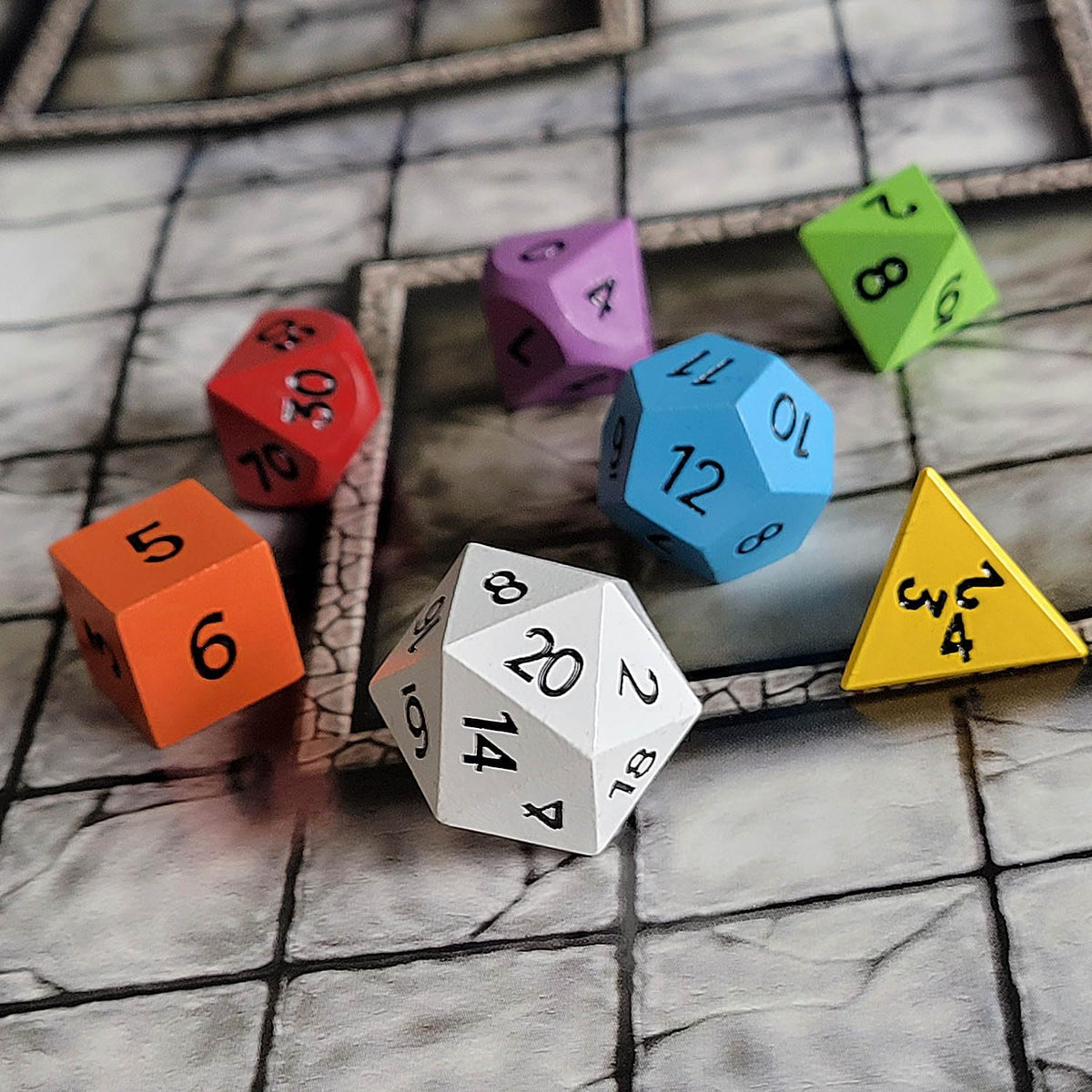 Forged Dice Co. Legacy of Adventure: 7-Piece Retro Metal RPG Dice Set + Adventure Module