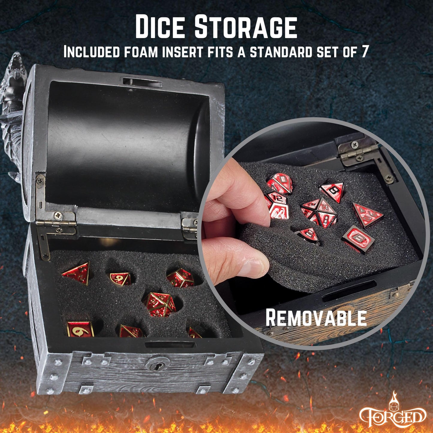 Forged Dice Co. Wyvern Dice Chest with Lock — D&D Dice Storage for 4 Sets