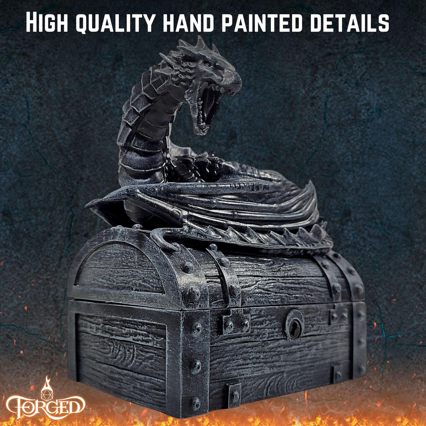 Forged Dice Co. Wyvern Dice Chest with Lock — D&D Dice Storage for 4 Sets
