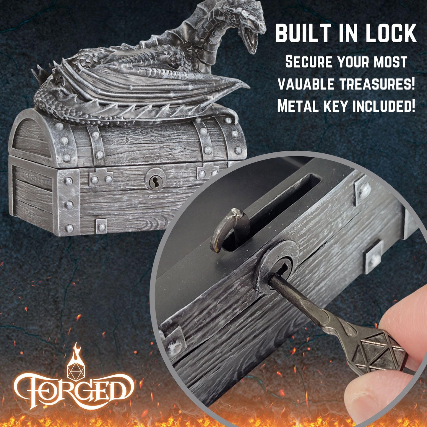 Forged Dice Co. Wyvern Dice Chest with Lock — D&D Dice Storage for 4 Sets