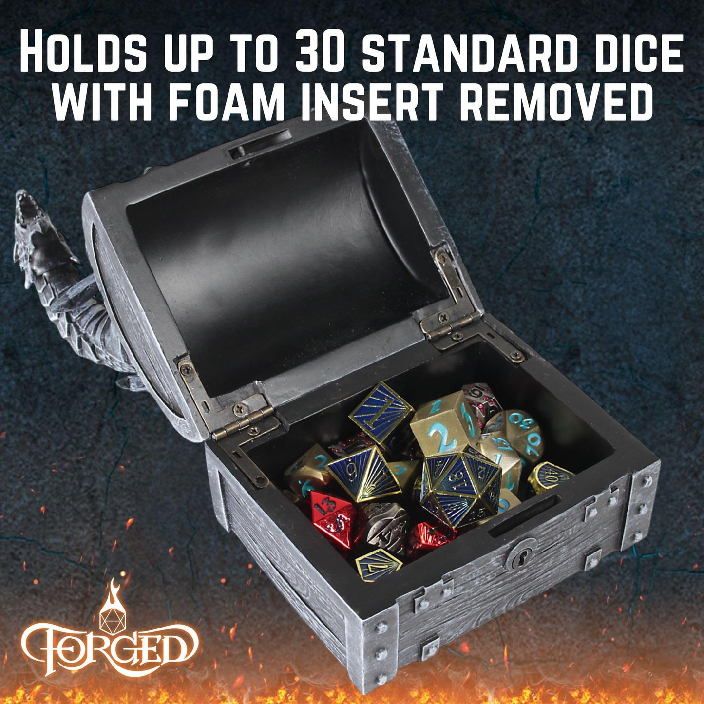 Forged Dice Co. Wyvern Dice Chest with Lock — D&D Dice Storage for 4 Sets