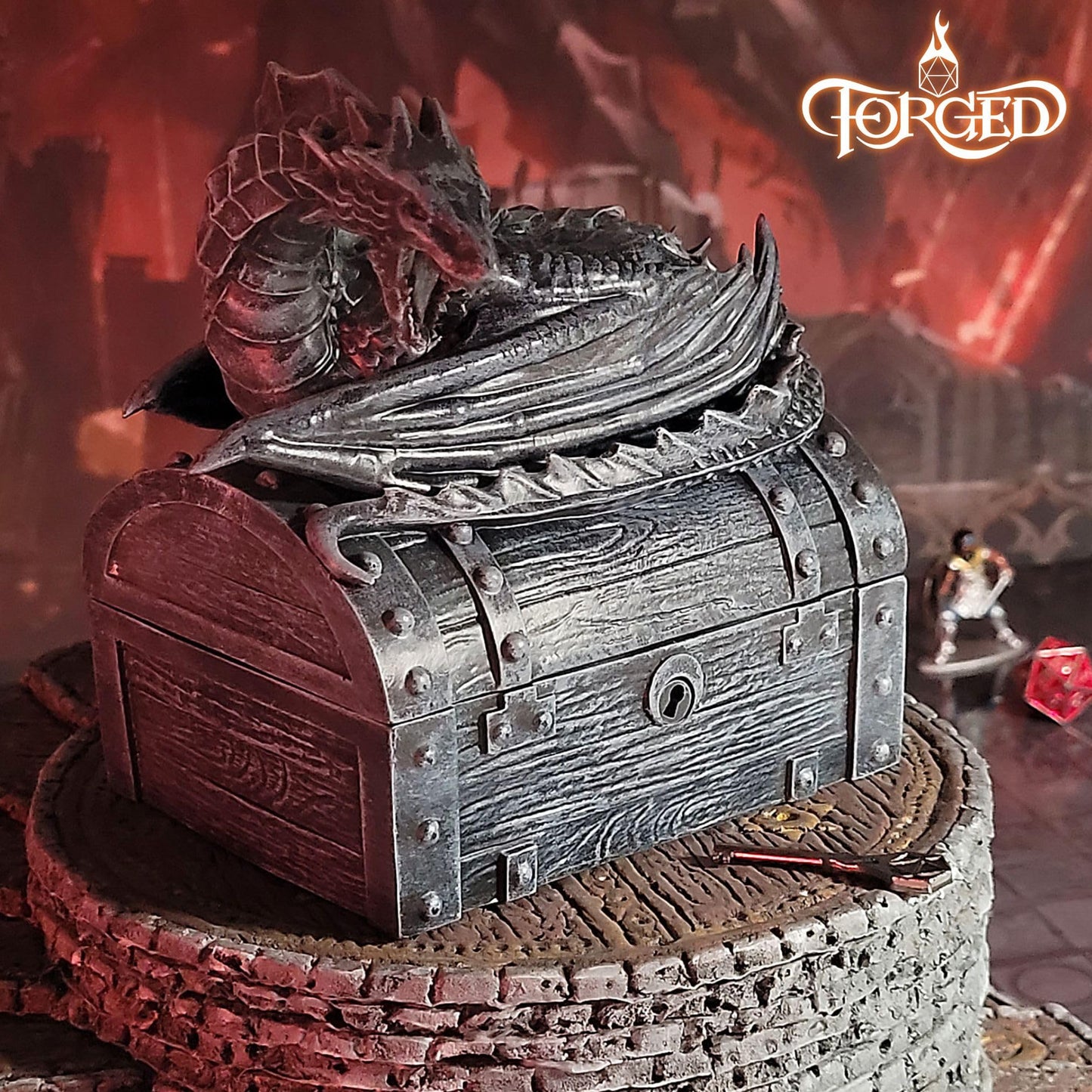Forged Dice Co. Wyvern Dice Chest with Lock — D&D Dice Storage for 4 Sets