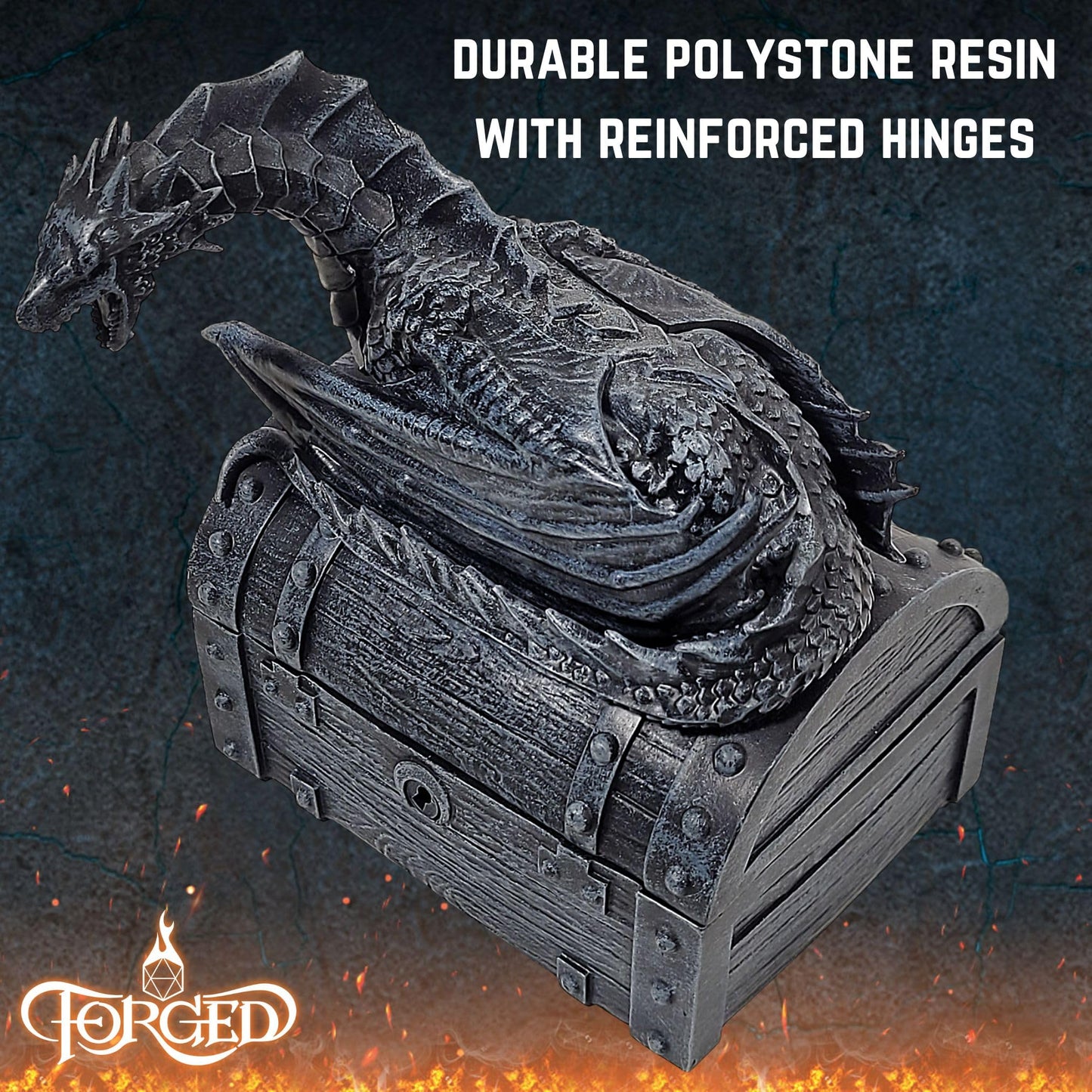 Forged Dice Co. Wyvern Dice Chest with Lock — D&D Dice Storage for 4 Sets