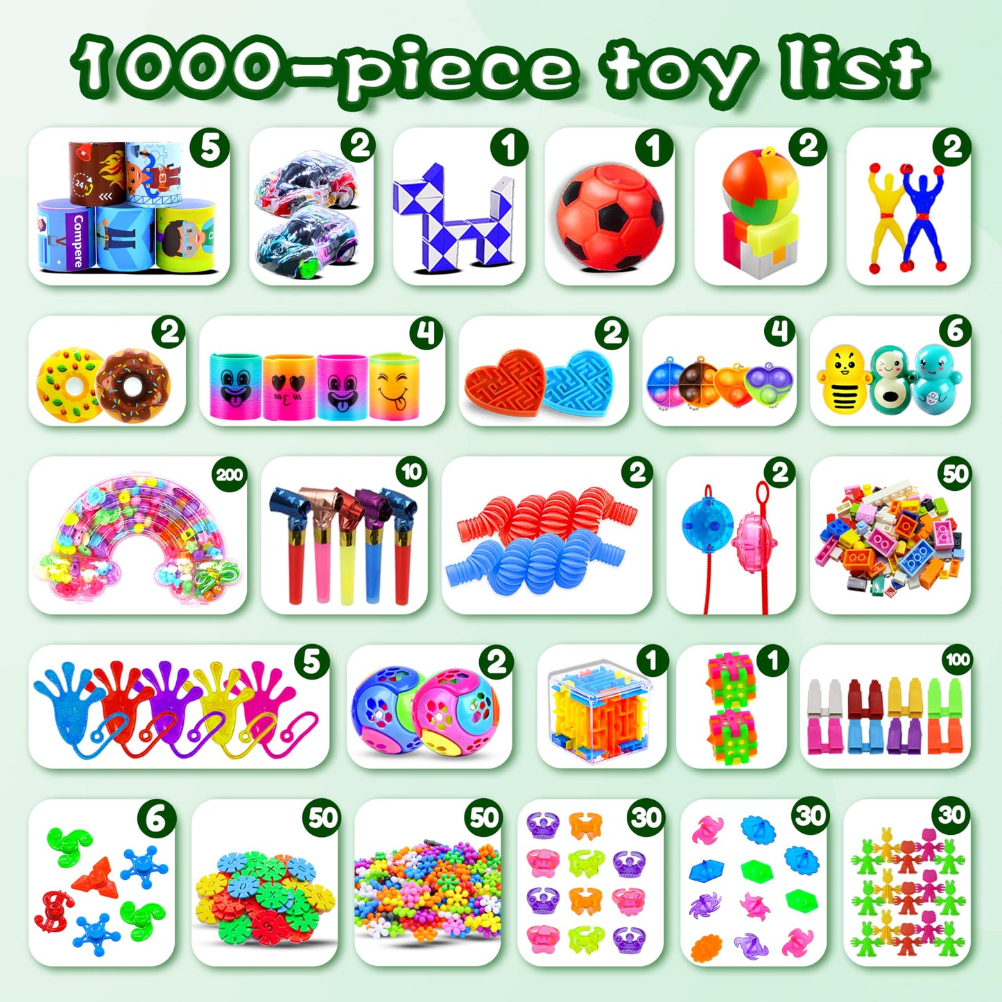 FORLINX 1000pcs Party Favors for Kids – Fidget Toys Bulk Pack & Classroom Rewards