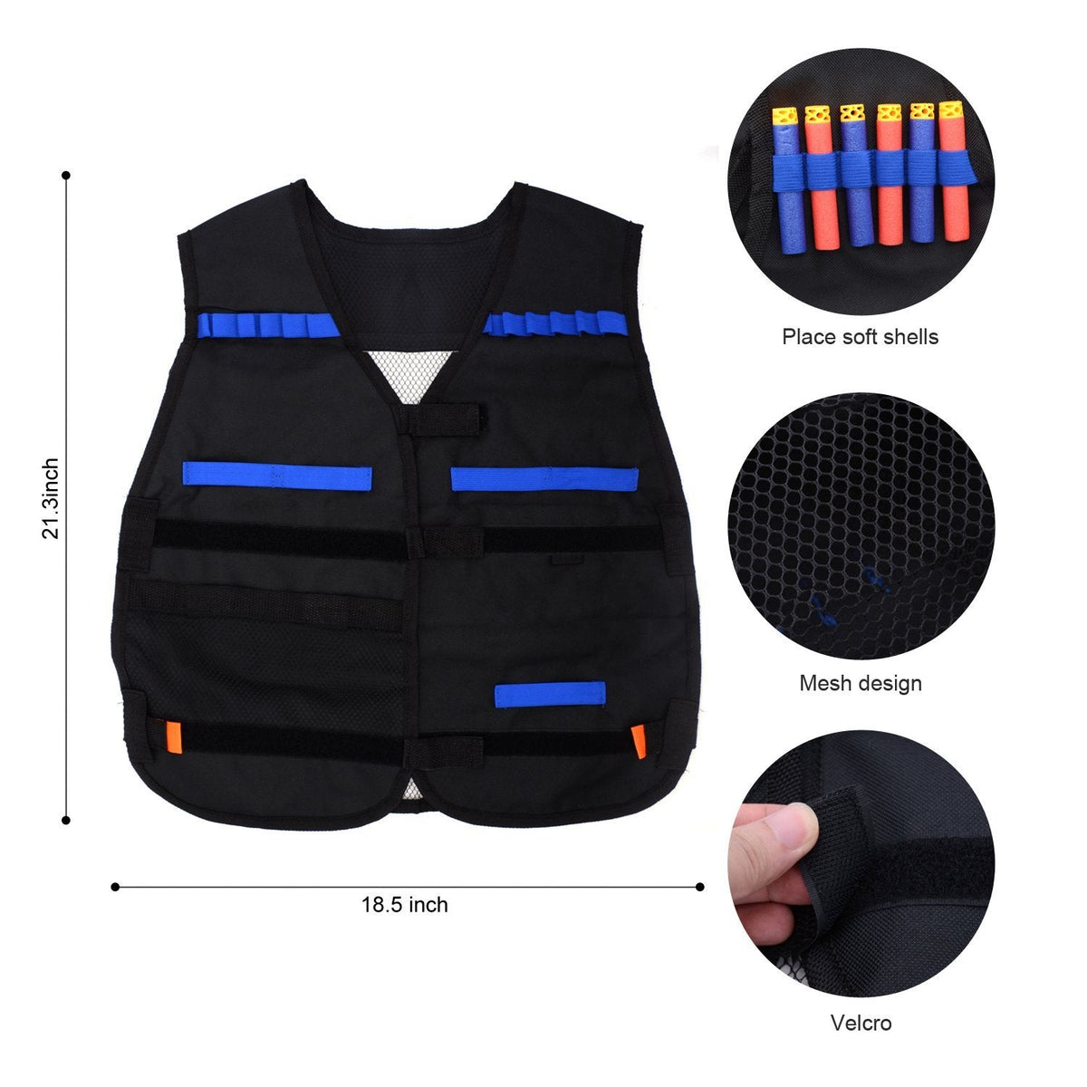 Forliver Kids Tactical Vest Kit for Nerf Guns – 50 Darts, 2 Quick Reload Clips, Mask, Glasses