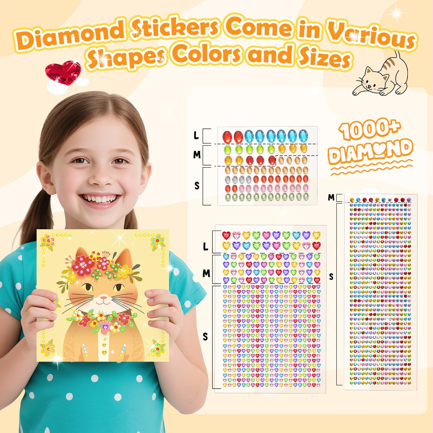 Fortand Gem Art Sticker Kit Unicorn Princess 8 Theme Diamond Art for Kids 4-12
