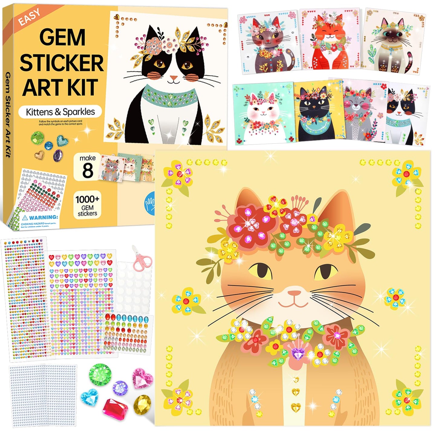 Fortand Gem Art Sticker Kit Unicorn Princess 8 Theme Diamond Art for Kids 4-12