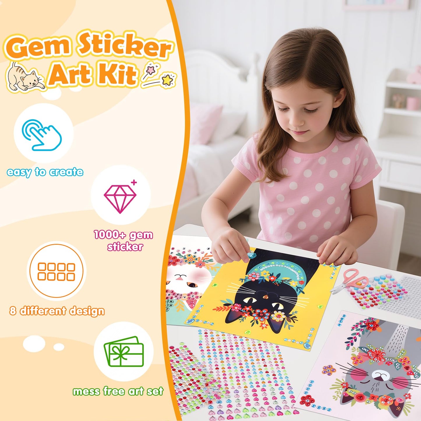 Fortand Gem Art Sticker Kit Unicorn Princess 8 Theme Diamond Art for Kids 4-12