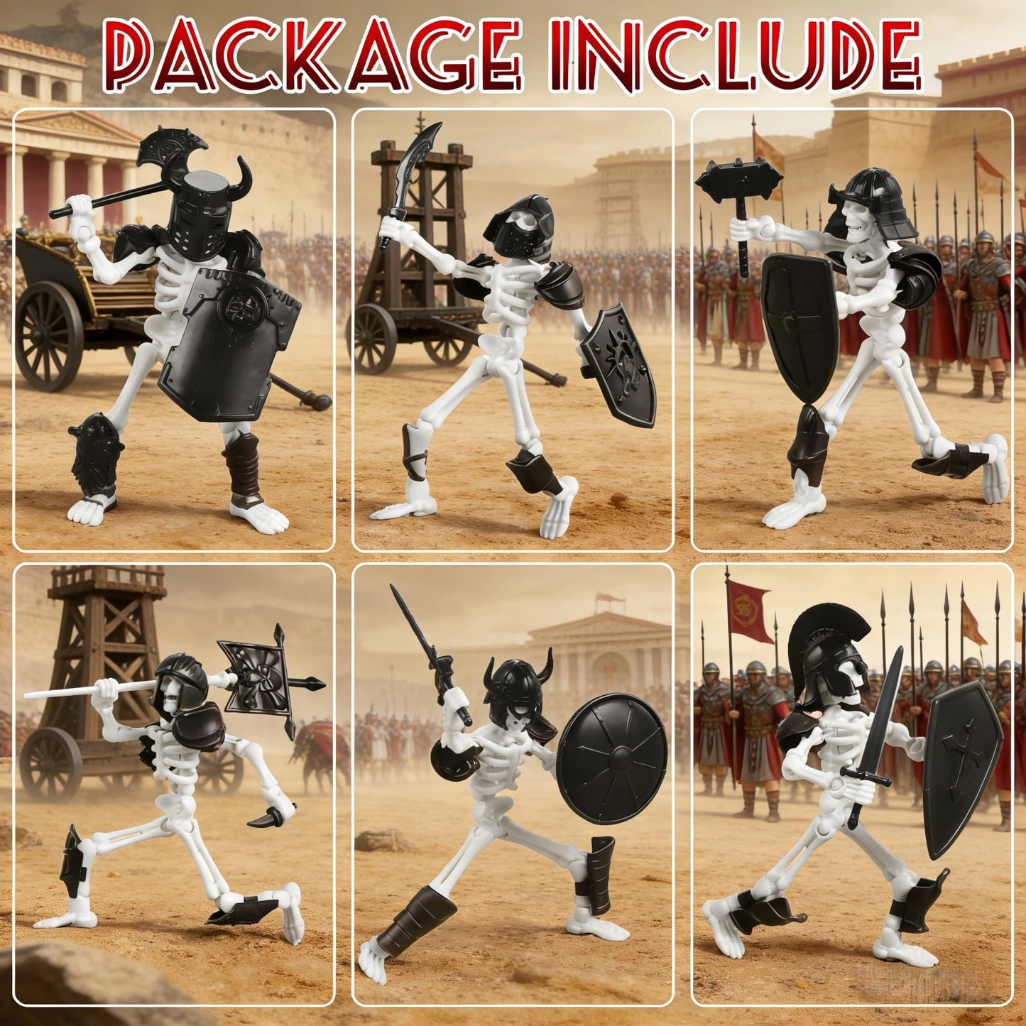 FortiTrust 6 Pack T13 Action Figure Set – Skeleton Mini Figures, Movable Joints, DIY Assembly, 3D Printed Toys