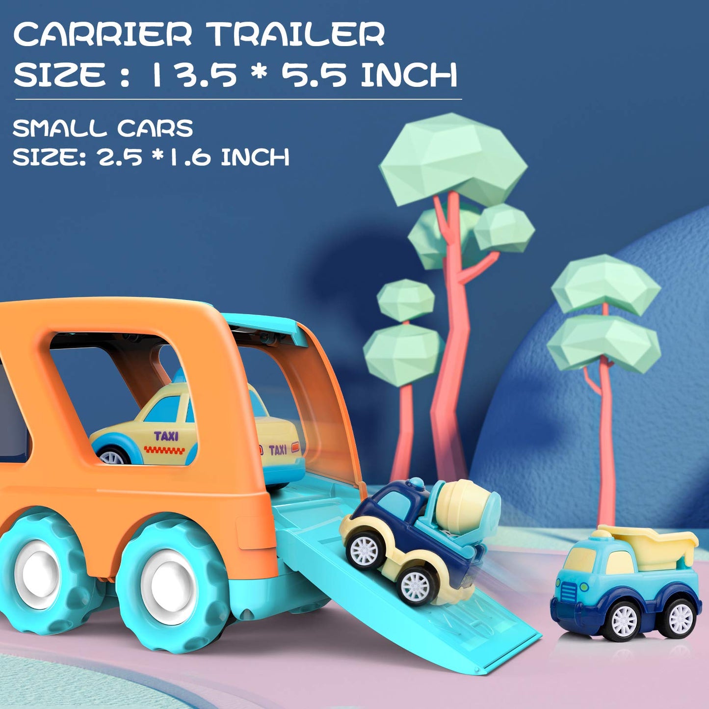 Forty4 Nine-Pack Cars Toys – 9 Vehicle Carrier Playset for Toddlers (Pull-Back, Light & Sound)