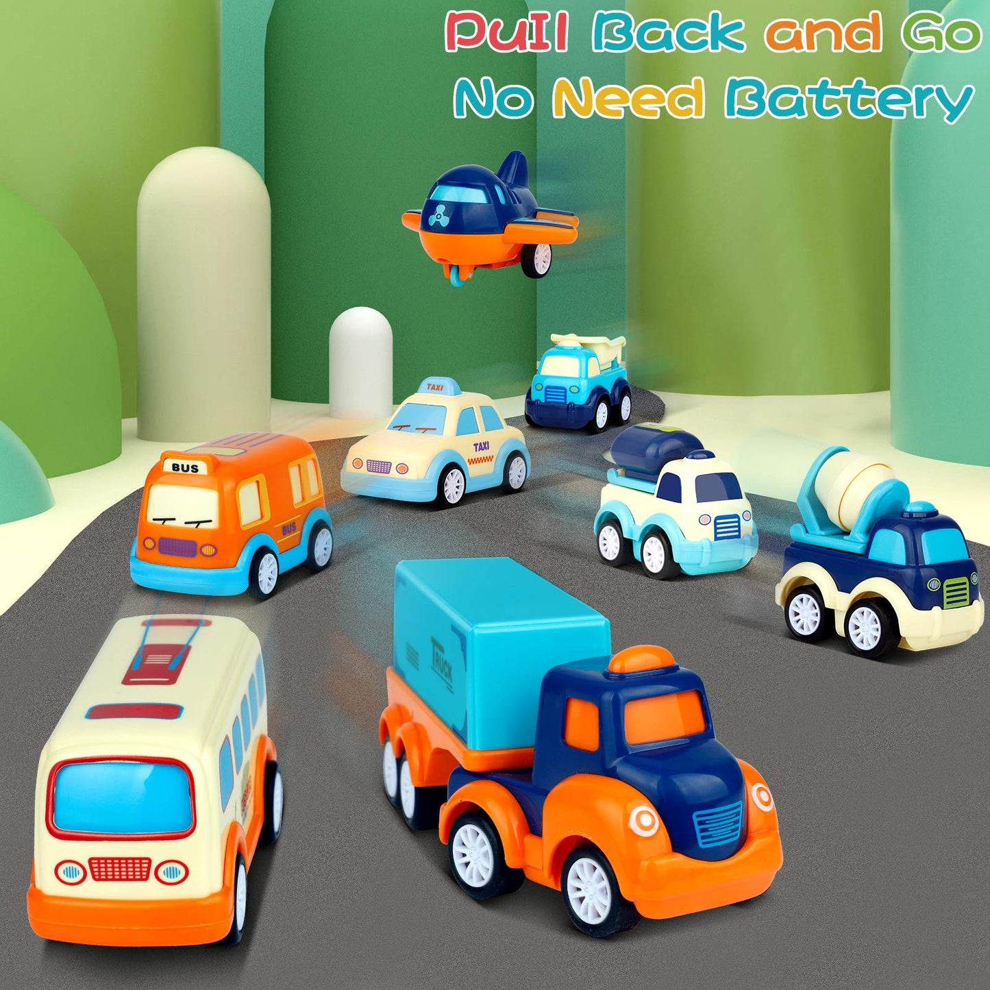 Forty4 Nine-Pack Cars Toys – 9 Vehicle Carrier Playset for Toddlers (Pull-Back, Light & Sound)