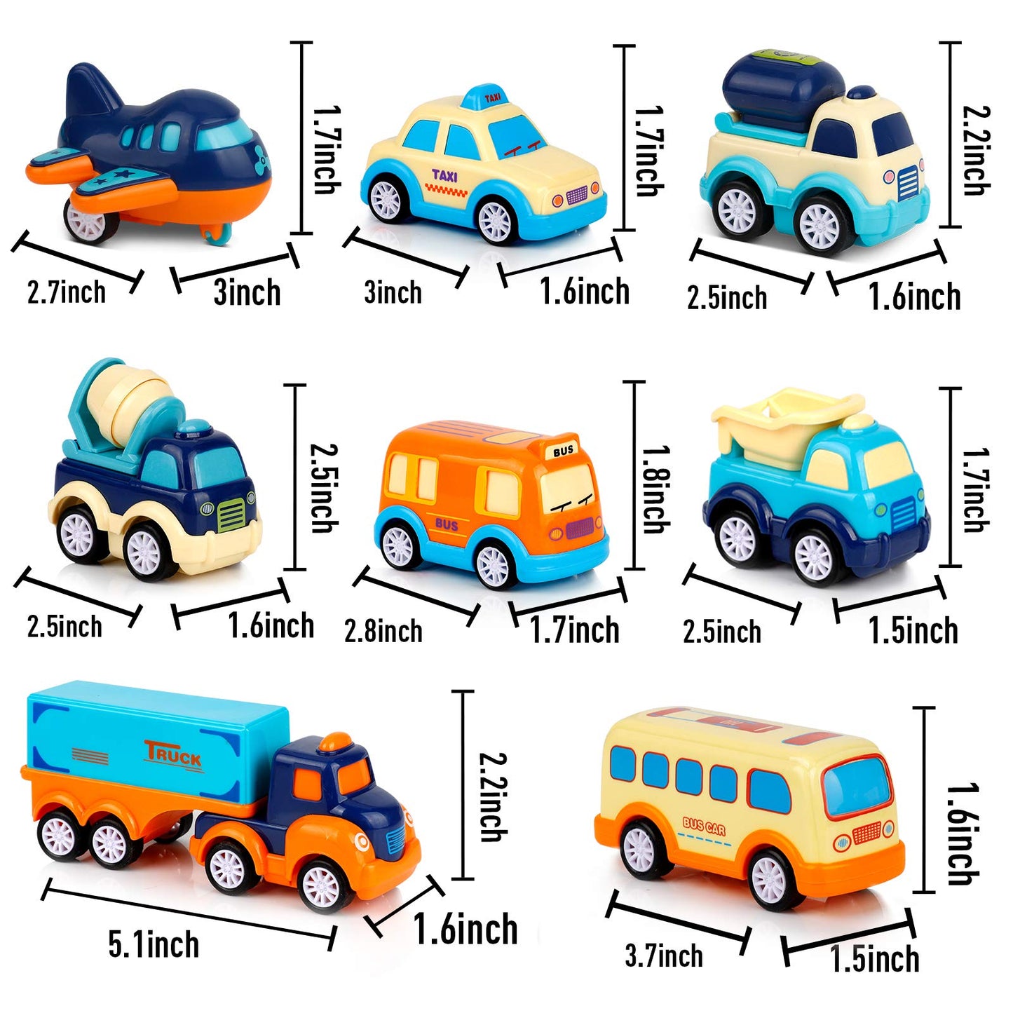 Forty4 Nine-Pack Cars Toys – 9 Vehicle Carrier Playset for Toddlers (Pull-Back, Light & Sound)