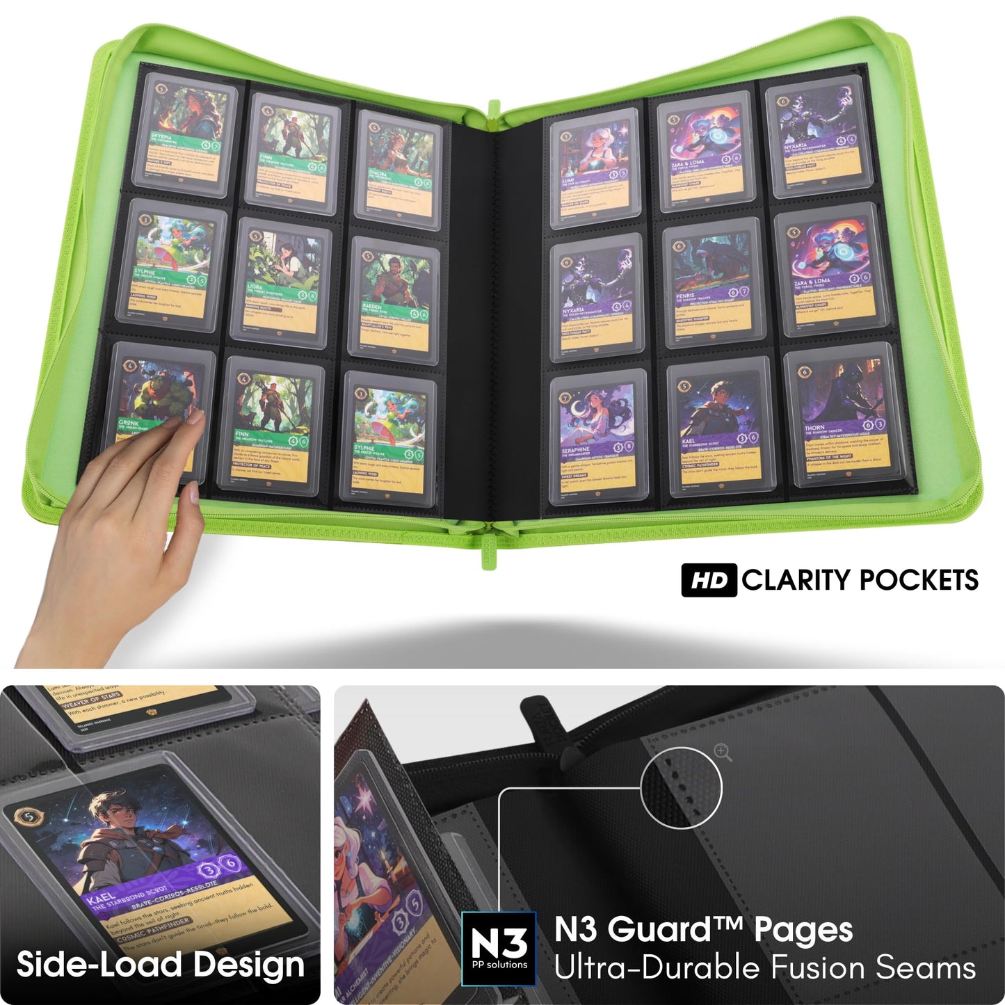 FORZAROCKET 324 Toploader Binder – 9-Pocket Zippered Ringless Album for TCG & Sports Cards | PU Leather Side-Load