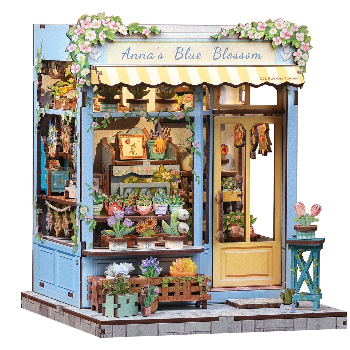 Fsolis Book Nook Kit – DIY Miniature Dollhouse & Tiny Flower Shop | Anna's Blue Blossom