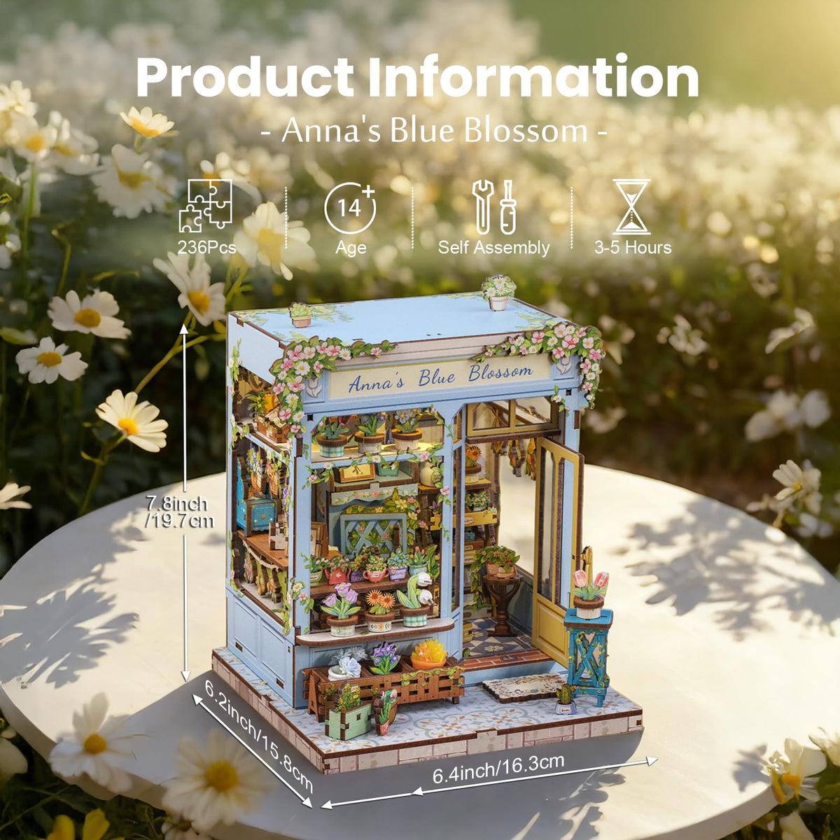 Fsolis Book Nook Kit – DIY Miniature Dollhouse & Tiny Flower Shop | Anna's Blue Blossom