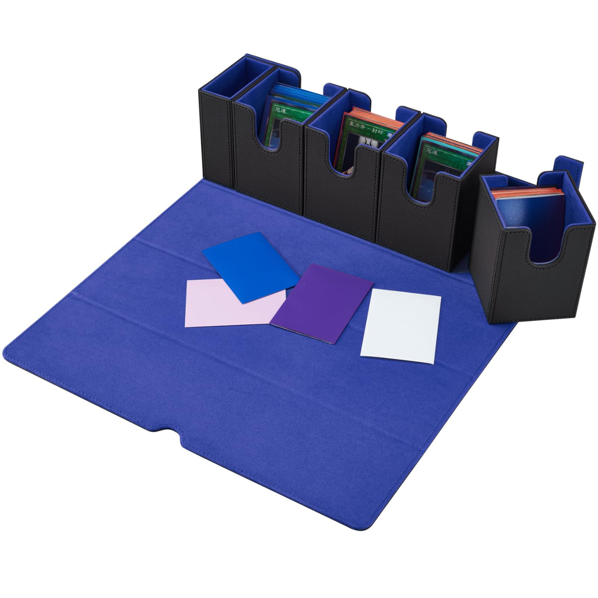 FOTEEMO 5-in-1 MTG Deck Box with Dice Tray — Holds 350 Sleeved or 400+ Unsleeved Cards (Black/Blue)