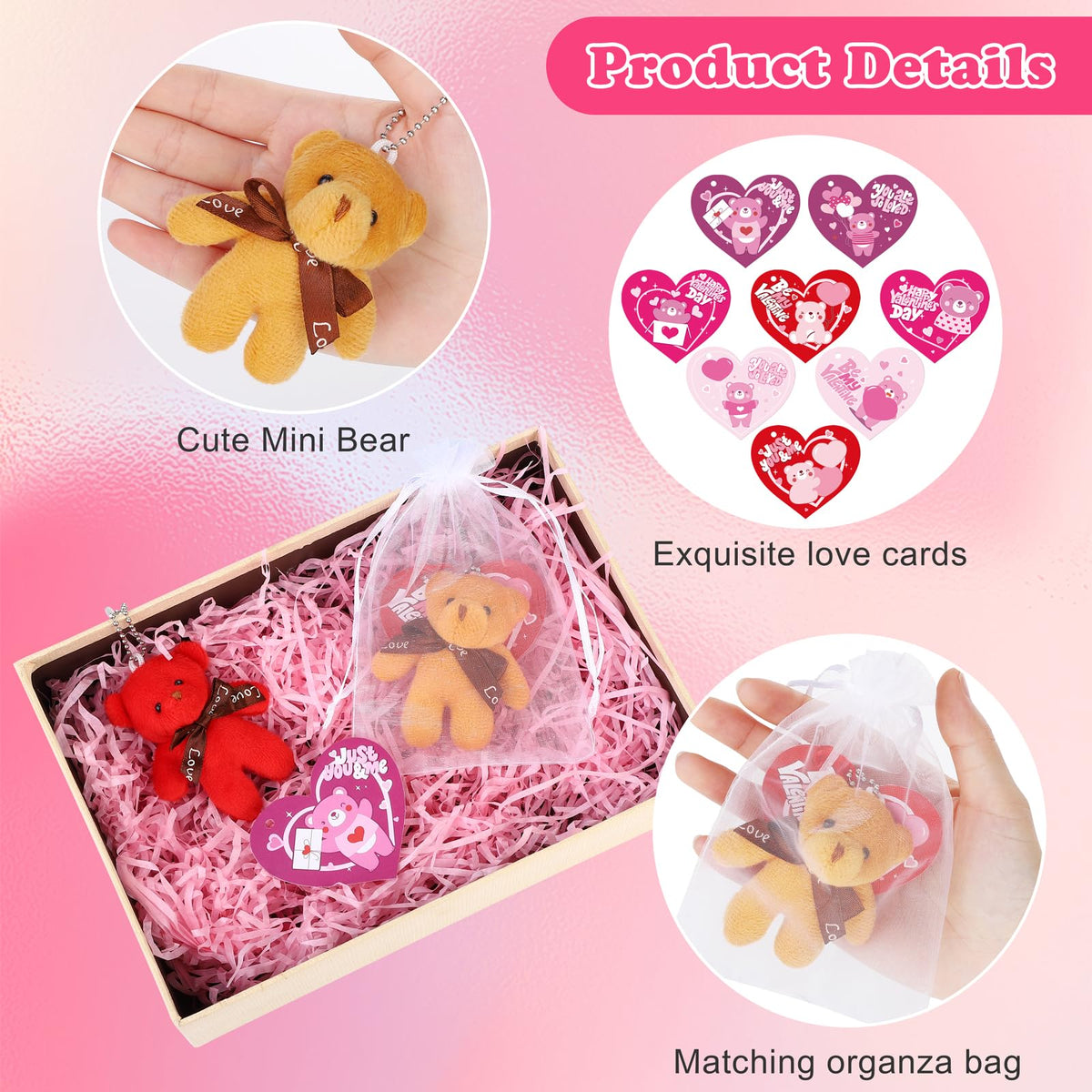 Fovths 32-Pack Valentine Bears with Heart Cards – Plush Teddy Gifts & Party Favors