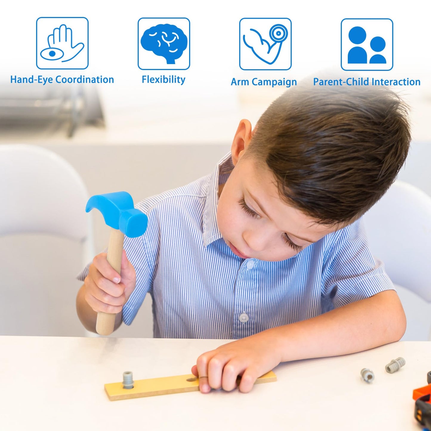 Fowecelt Wooden Hammer Toys – Educational, Safe & Durable (Blue)