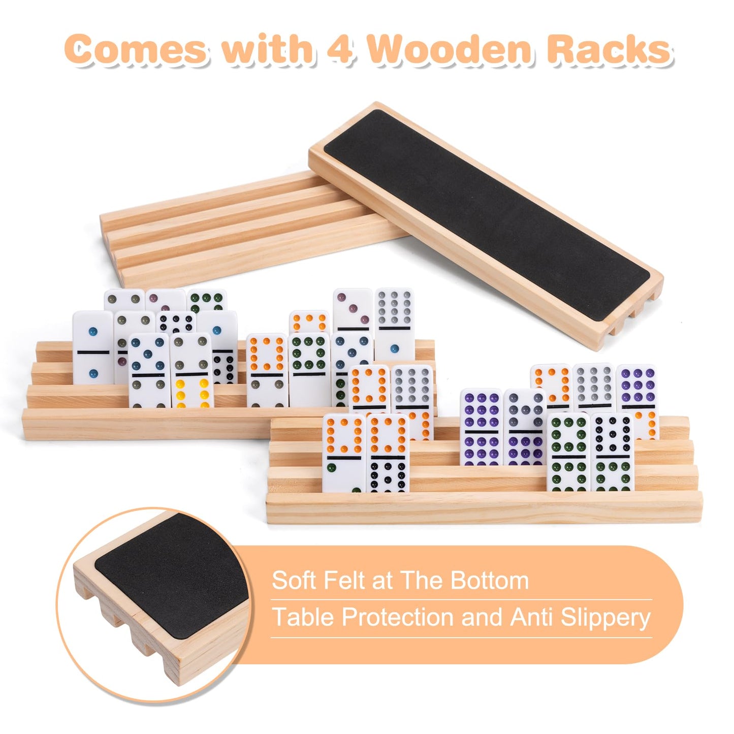 Fowreny Mexican Train Double 12 Dominoes Set – 91 Tiles, 4 Wooden Trays, Travel Case | Family Board Game