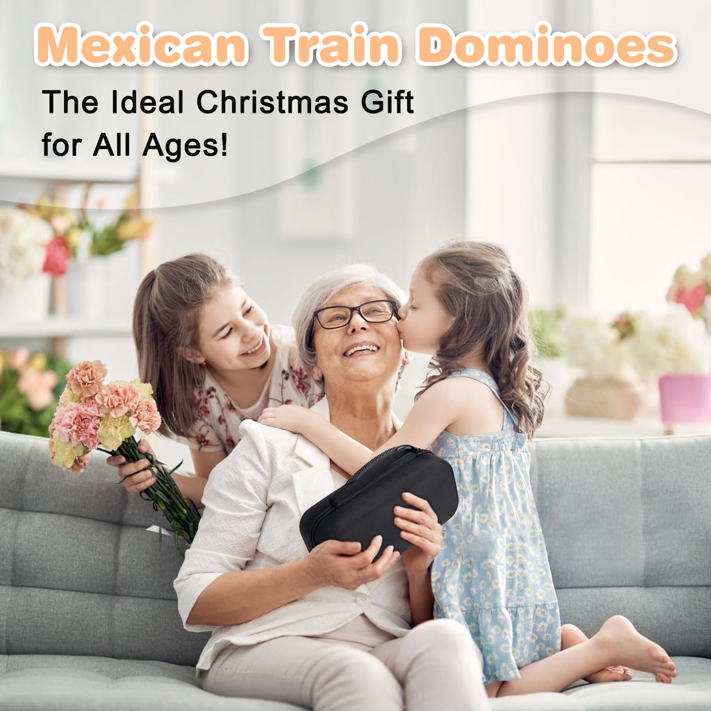 Fowreny Mexican Train Double 12 Dominoes Set – 91 Tiles, 4 Wooden Trays, Travel Case | Family Board Game