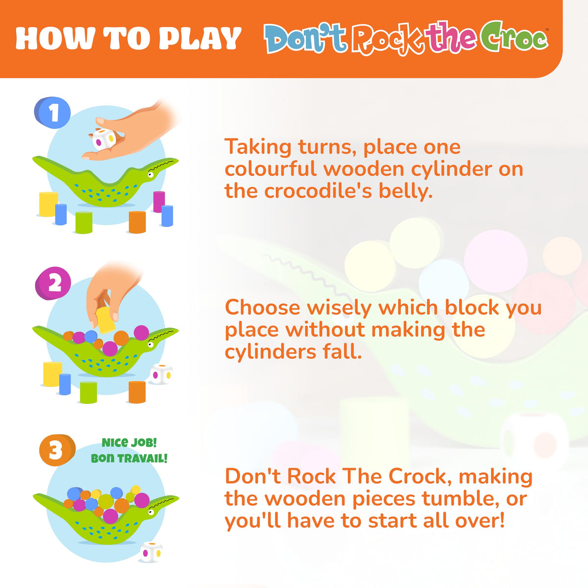 FoxMind Don't Rock The Croc – Toddler & Family Board Game for 3-5 Year Olds