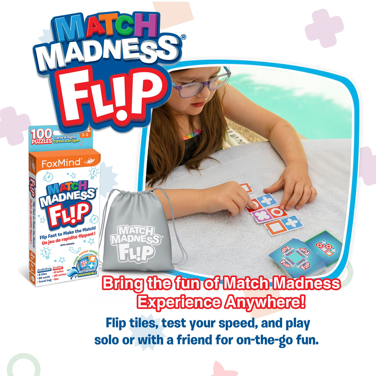 FoxMind Match Madness Flip — Travel-Sized Pattern Matching Puzzle Game for Kids 7+ (1-2 Players)