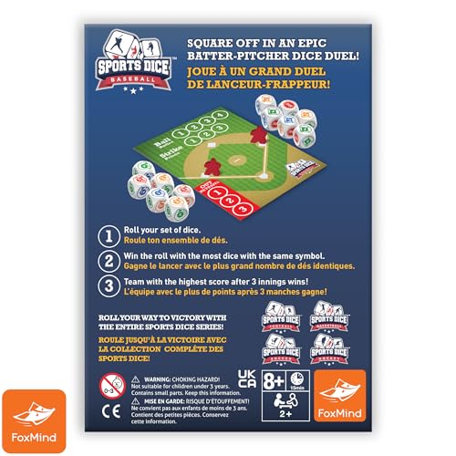 FoxMind Sports Dice Baseball – Quick, Easy to Learn Family Game for 2–4 Players