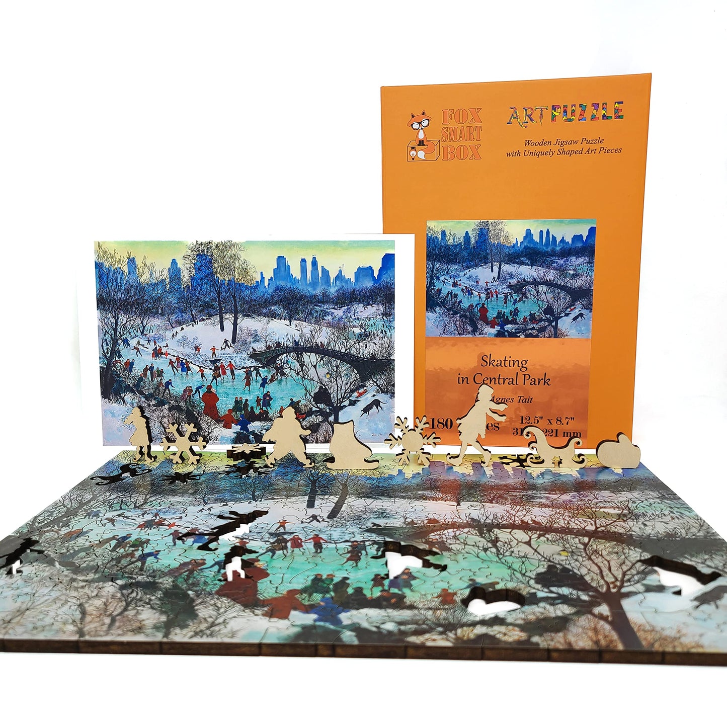 FoxSmartBox Wooden Puzzle for Adults — 180 Pieces, Whimsies, Made in USA | Skating in Central Park